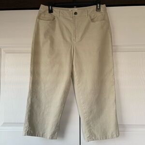 Talbots Petite Stretch Size 8 Beige/tan Chino Crop Pants Linen/cotton/spandex
